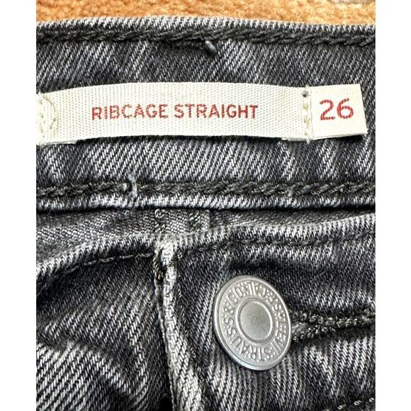Levi's Ribcage Straight Gray Button Fly Ankle Distressed Jeans Women's Size 26W - Picture 4 of 7